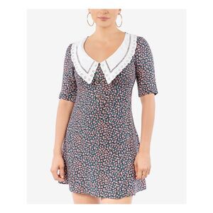 B DARLIN Womens Mini Dress Teal Elbow Sleeve Crochet-trim Collar Juniors 1\2